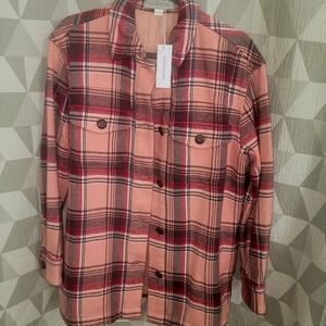 Outerknown Womens Small 100% Cotton Blanket Shirt Jacket plaid pink & Gray